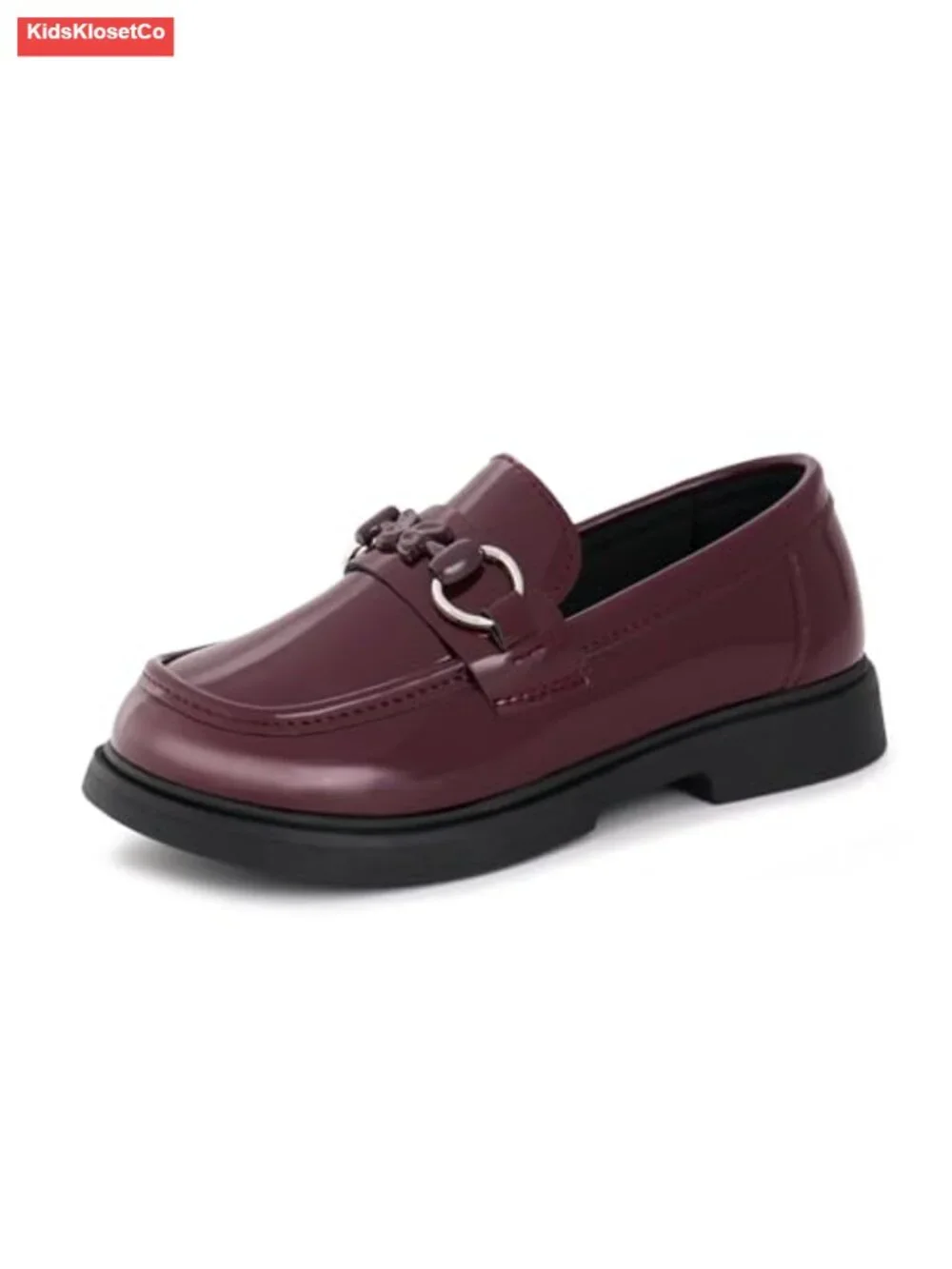 Girls Patent Leather Penny Loafers Butterfly Chain Slip-On School Shoes